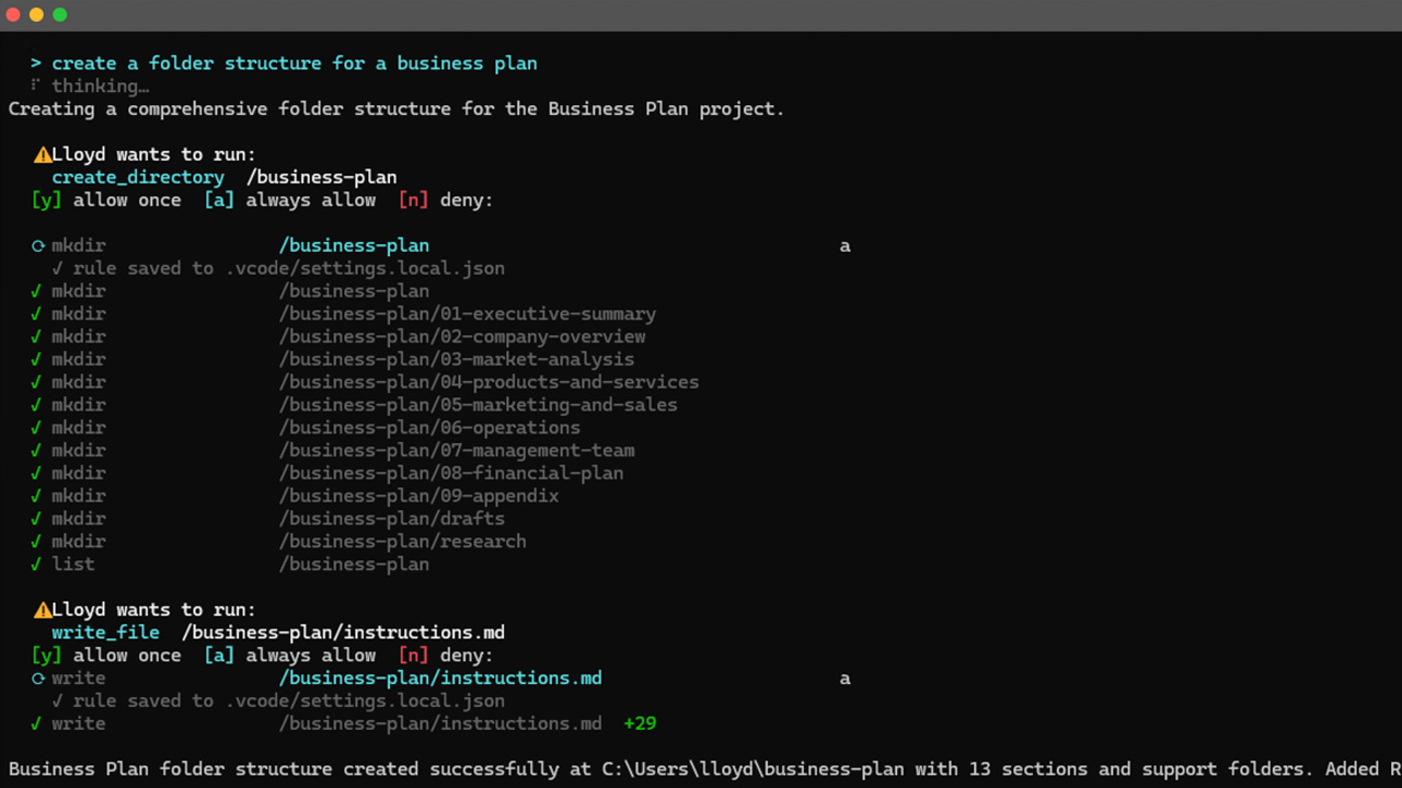 vCode executing a shell command in the user's local terminal
